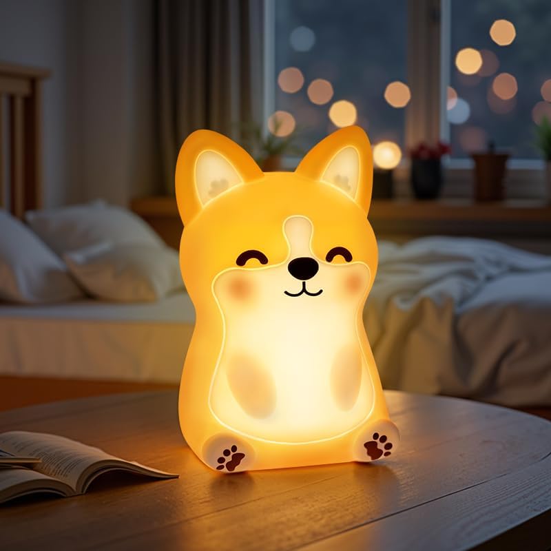 Mewaii BPA-Free Silicone丨 Huggwaii Corgi Dog Night Light for Kids, 3 Brightness Levels Nursery Dog Lamp, 30 Min Timer&Rechargeable Cute…