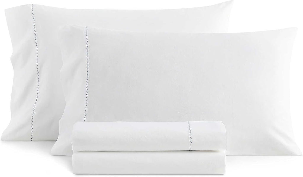 MarthaStewart Martha Stewart - Full Size Sheets Set, Crisp & Tailored Cooling Sheets with a Smooth Cotton Percale Lightweight Feel - Bed Sh…