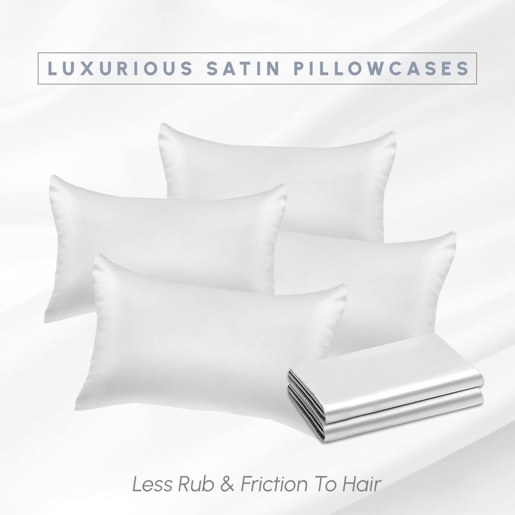 Elegantcomfort Elegant Comfort 6-Pack White Standard/Queen Viscose Satin Pillowcase Set with Hidden Zipper Closure, 20" x 30" White
