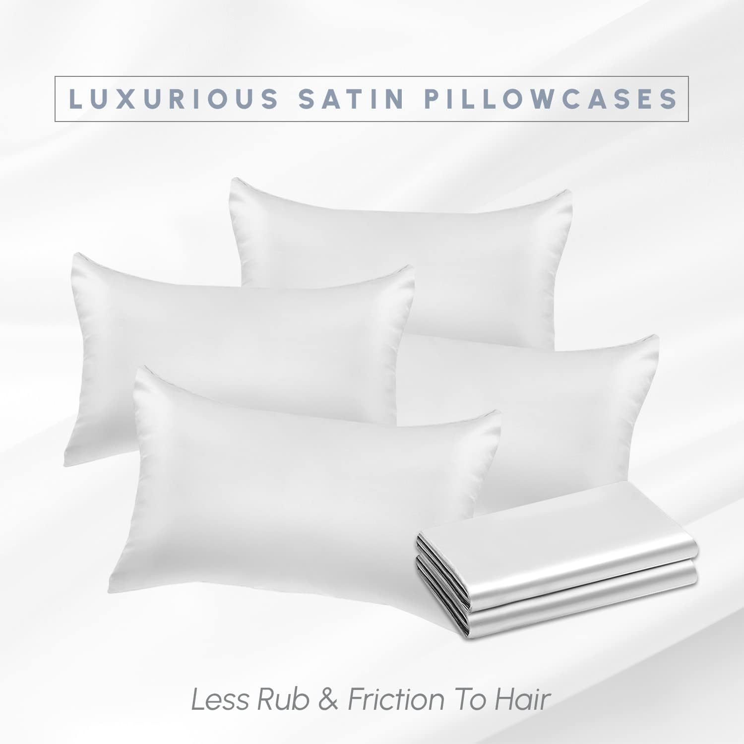 Elegantcomfort Elegant Comfort 6-Pack White Standard/Queen Viscose Satin Pillowcase Set with Hidden Zipper Closure, 20" x 30" White