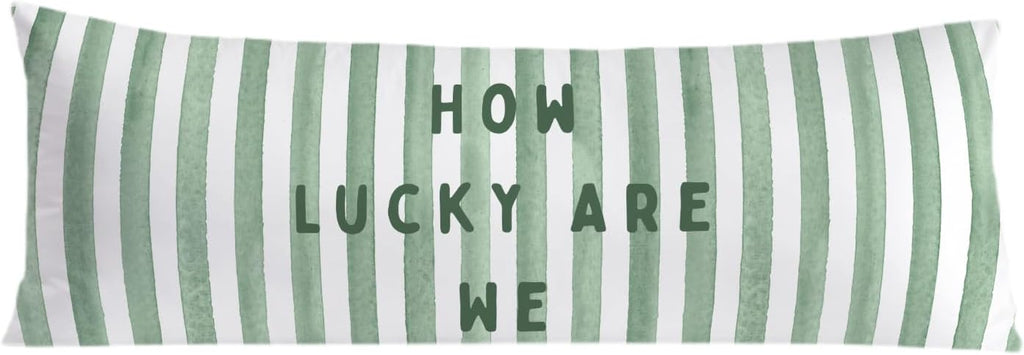 How Lucky are We Sage Green 20x54 Body Pillow Cover, Preppy Room Decor Aesthetic, Trendy Sage Green Stripes Minimalist Decorative Long…