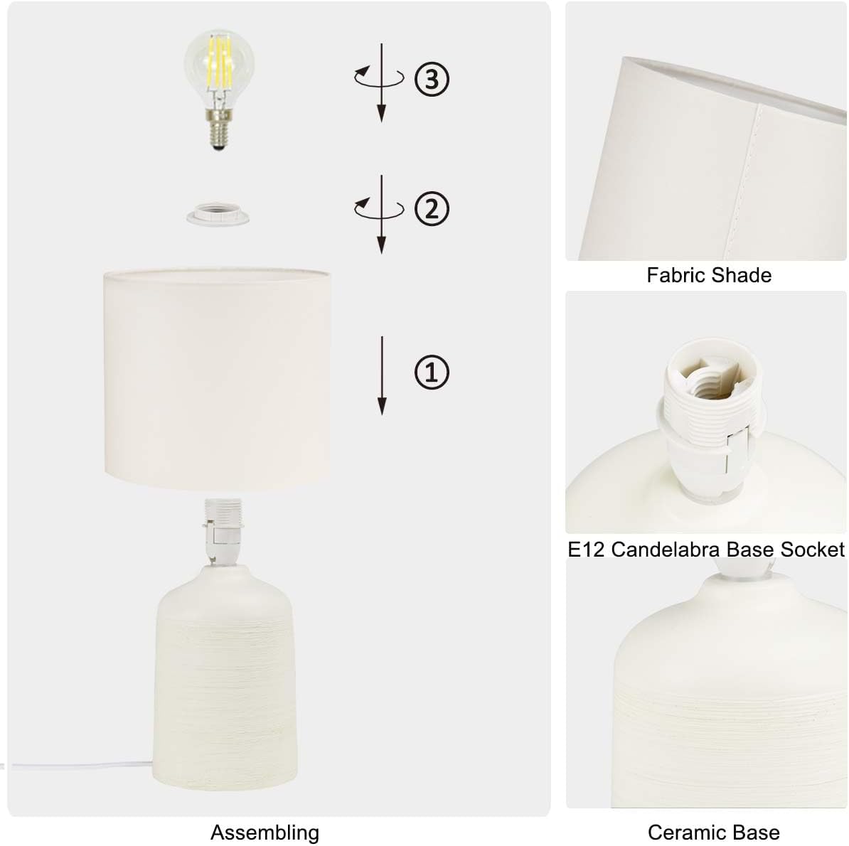 Maye Small Ceramic Table Lamp for Living Room and Bedroom, Modern Kids Night Table Lamp, Φ6.3×H13IN, Bulb Excluded, Milk Curry (Cream)