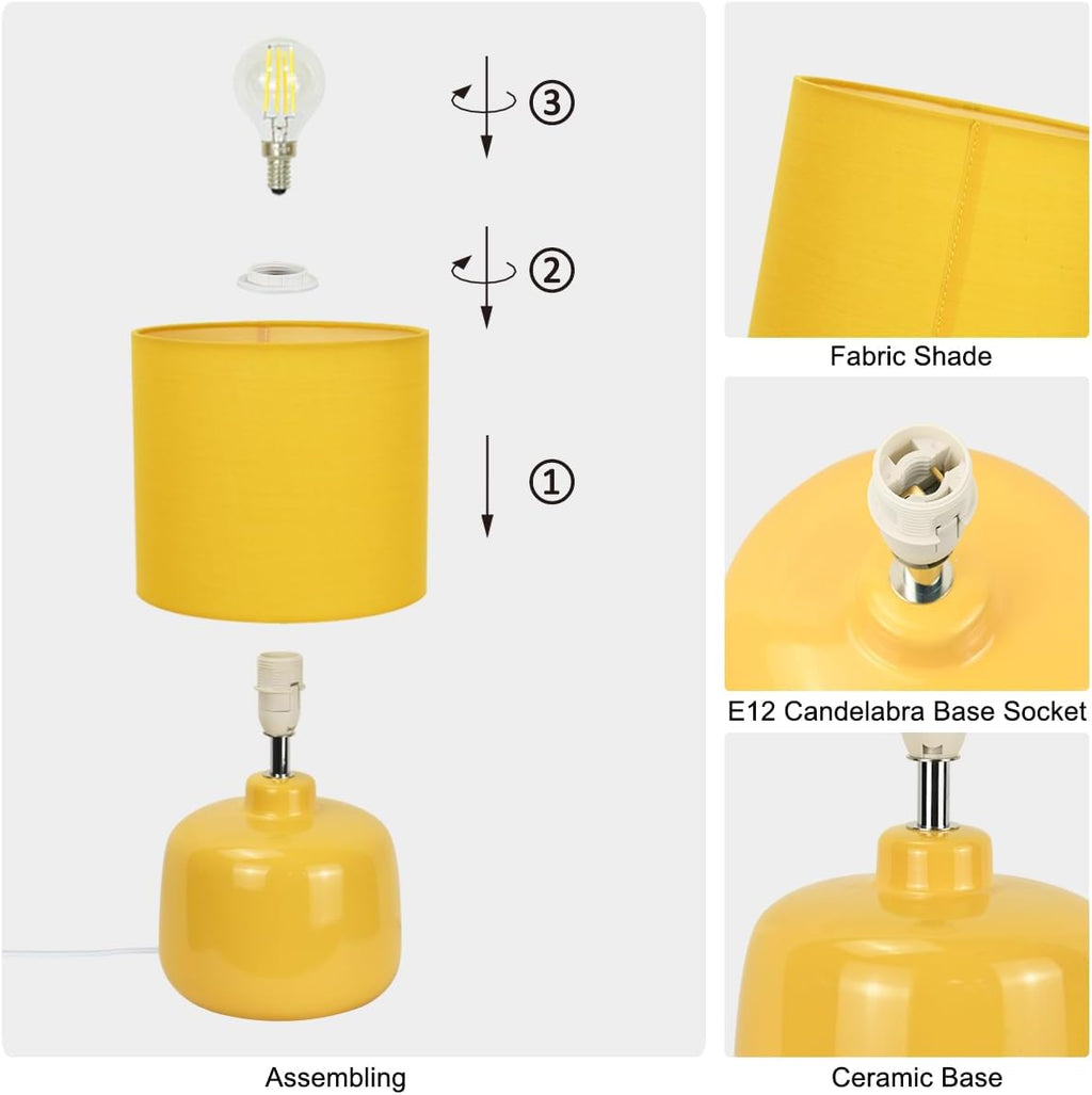 Oslo Small Ceramic Table Lamp for Living Room and Bedroom, Modern Kids Night Table Lamp, Φ7.09×H13.39IN, Bulb Excluded, Yellow