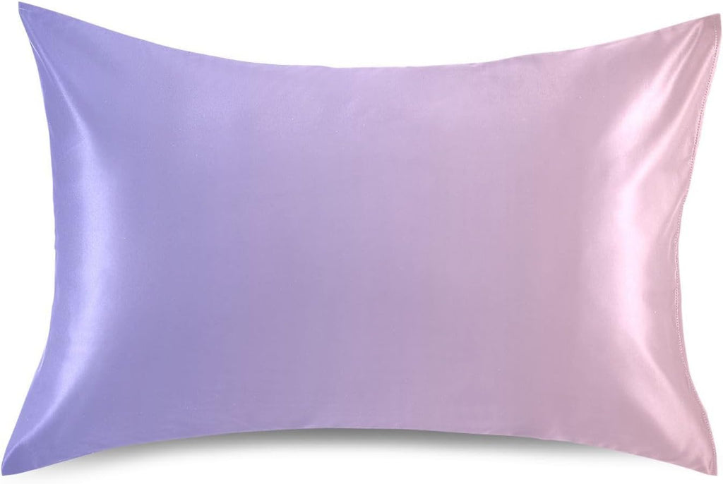 Purple Pink Gradient Color Pillow Covers Silk Pillowcase for Hair and Skin Soft Smooth Cooling Satin Pillowcase Standard Size Pillow Case…
