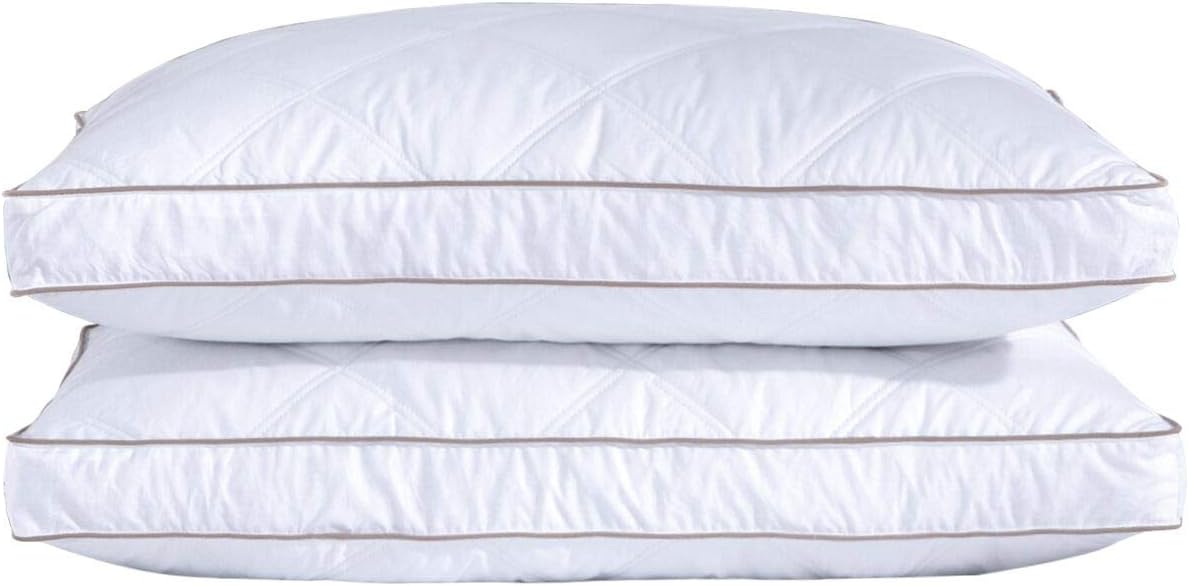 puredown® Goose Feathers and Down Pillow for Sleeping Hotel Collection Bed Pillows, Gusseted, Standard/Queen, Set of 2