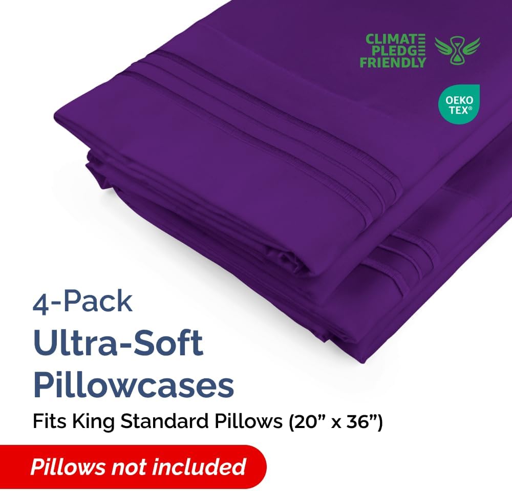 King Standard Pillow Cases Set of 4 - Soft Hotel Quality Pillowcase Covers - Comfy Bedding for Women, Men, Kids & Teens - Machine…