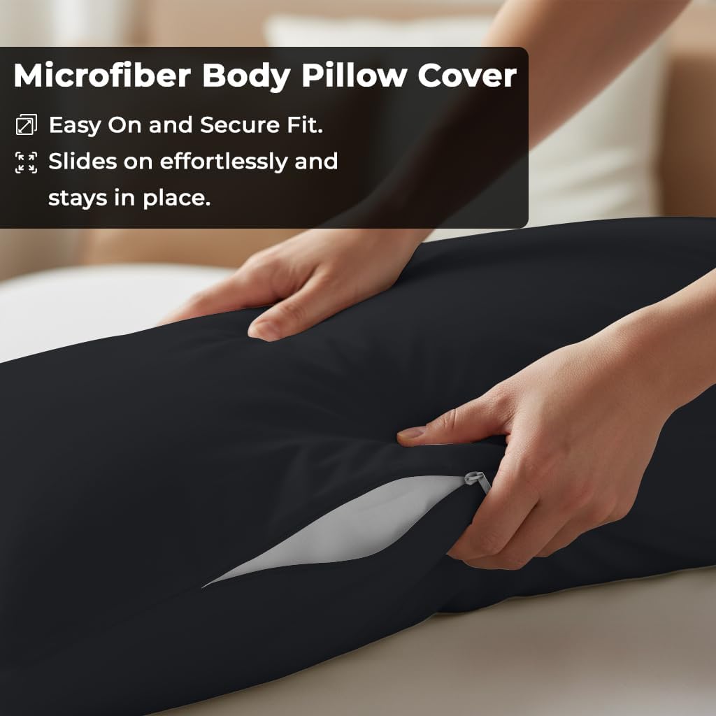 Royalelinens ROYALE LINENS Body Pillow Cover - Double Brushed 1800 Microfiber - 20"x54" with Hidden Zipper Closure - Wrinkle & Fade Resista…