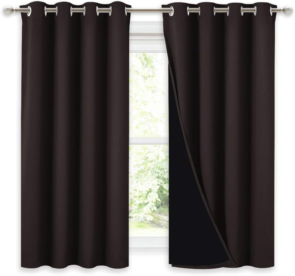 Nicetown Truly Blackout Curtains 54 inches Length, 2 Thick Layers Completely Blackout Window Treatment Thermal Insulated Lined Drapes for B…