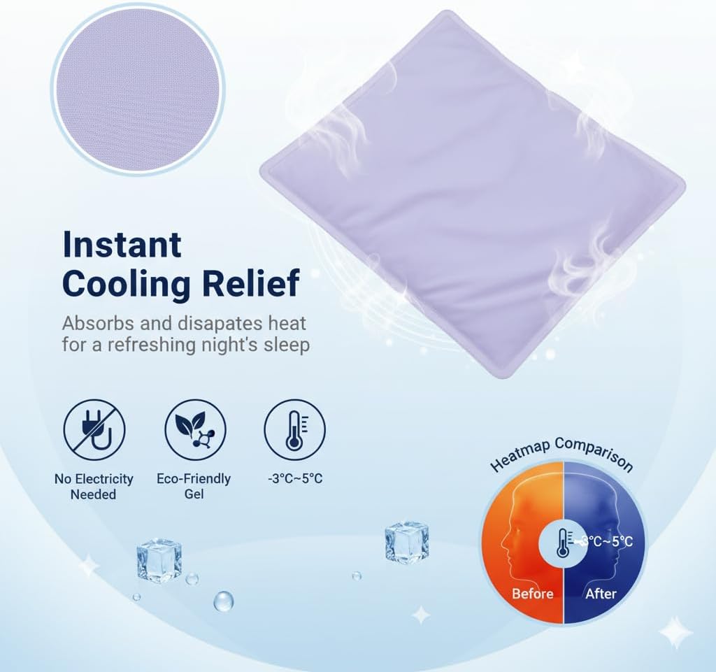 Hifinecare Cooling Gel Pad for Sleep - Instant Relief for Hot Flashes, Night Sweats, Cold Compress for Swelling, Bruises, Surgery - Heat Co…
