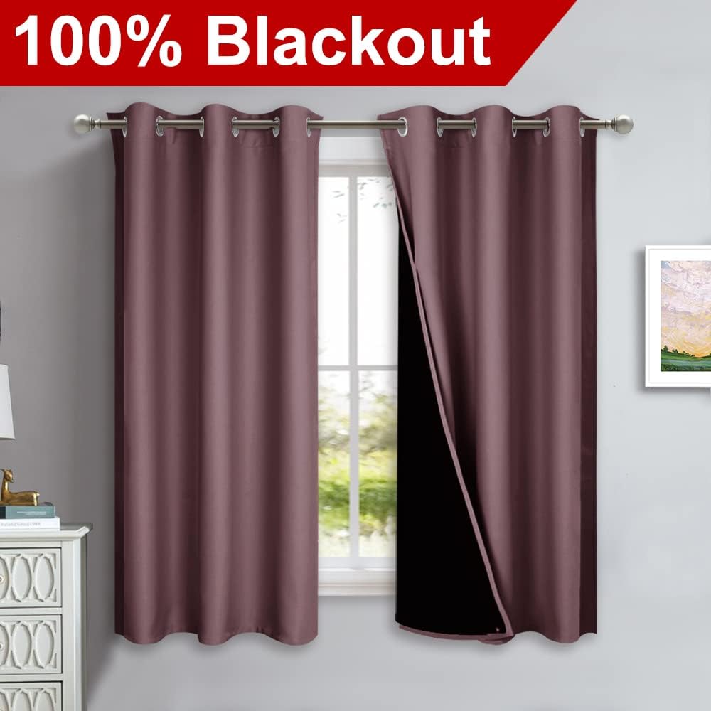 Nicetown Dry Rose 100% Blackout Lined Curtains, 2 Thick Layers Completely Blackout Window Treatment Panels Thermal Insulated Drapes for Kit…