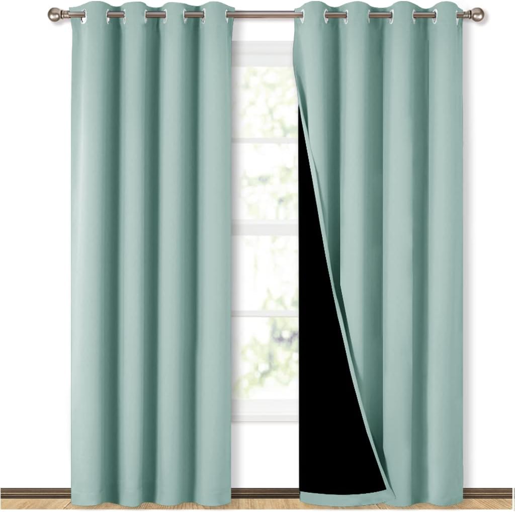 Nicetown Aqua Blue 100% Blackout Curtain Set, Thermal Insulated & Energy Efficiency Window Draperies for Guest Room, Full Shading Panels fo…