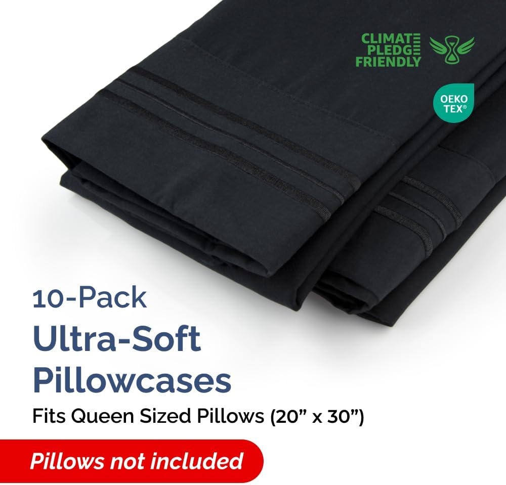 CGKUnlimited Queen Pillow Cases Set of 10 - Ultra Soft Hotel Quality Pillowcase Covers - Comfy & Wrinkle Free - Shrink, Stain and Fade Resi…