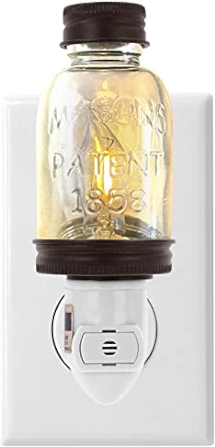 Autumn Alley Rustic Mini Mason Jar Night Light in Bronze | Auto On/Off Sensor | Plug in Farmhouse Wall Decor | Cute Country Night Light |…