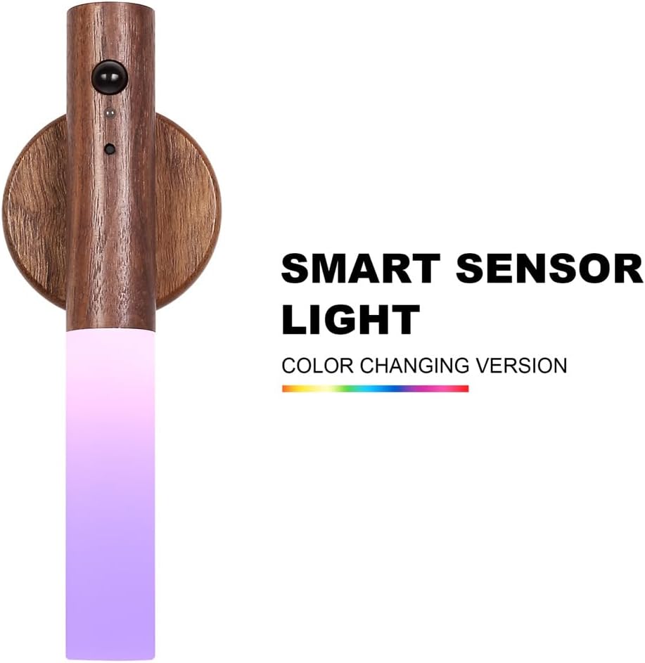 LANDGOO Motion Sensor Night Light RGB & Touch Control | USB-C Rechargeable Wooden Wall Sconce | Bathroom/Bedroom Light for Hallway…