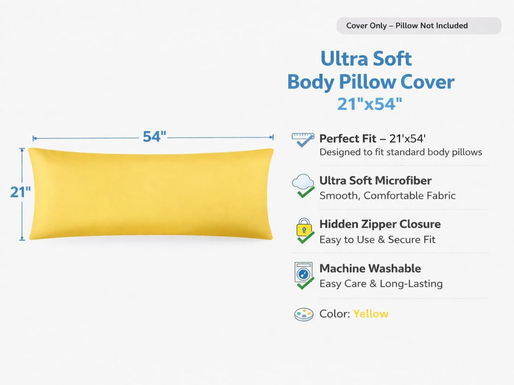 EVOLIVE Body Pillow Cover 21"x54", Ultra Soft Microfiber Pillowcase with Hidden Zipper, Breathable, Machine Washable, for Side Sleepers…