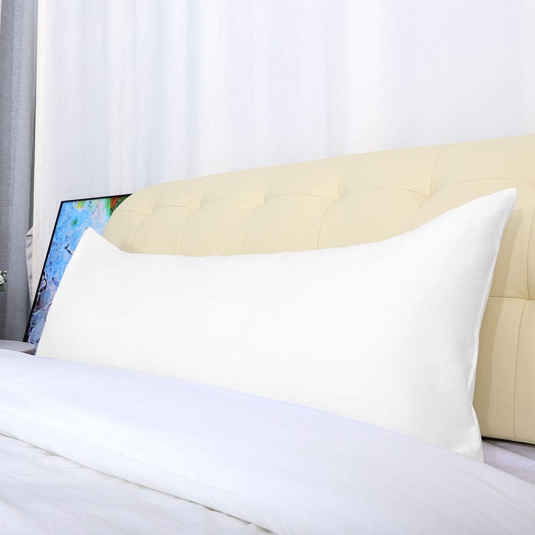 uxcell Body Pillow Cover 20x54 Inch Snow White Silky Satin Body Pillowcases for Hair and Skin Luxury Cooling Soft Smooth Washable