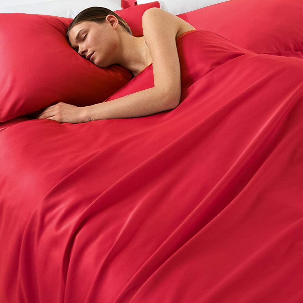 Ntbay Zippered Satin Pillow Cases for Hair and Skin, Luxury Standard Hidden Zipper Pillowcases Set of 2, 20x26 Inches, Red 26 Inches Red