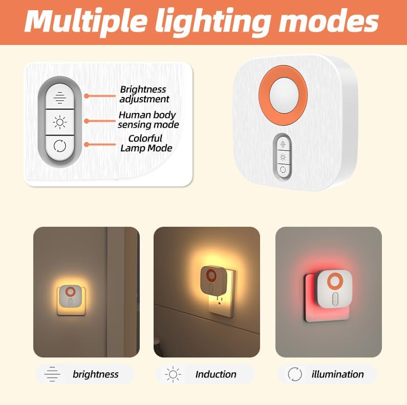 2 Packs Plug-in LED Backlit Night Light with Motion Sensor and Dusk to Dawn Sensor, Adjustable Brightness RGB Seven-Color for Bedrooms…