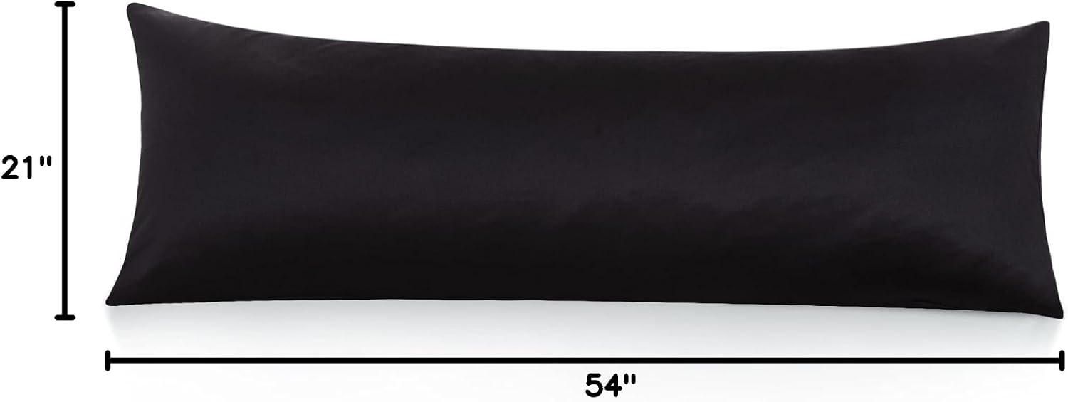 Leeden Body Pillow Cover, 100% Cotton, 800 Thread Count, Soft Breathable Long Pillow Case, Envelope Closure (Black, 21"x 54") Cotton Black