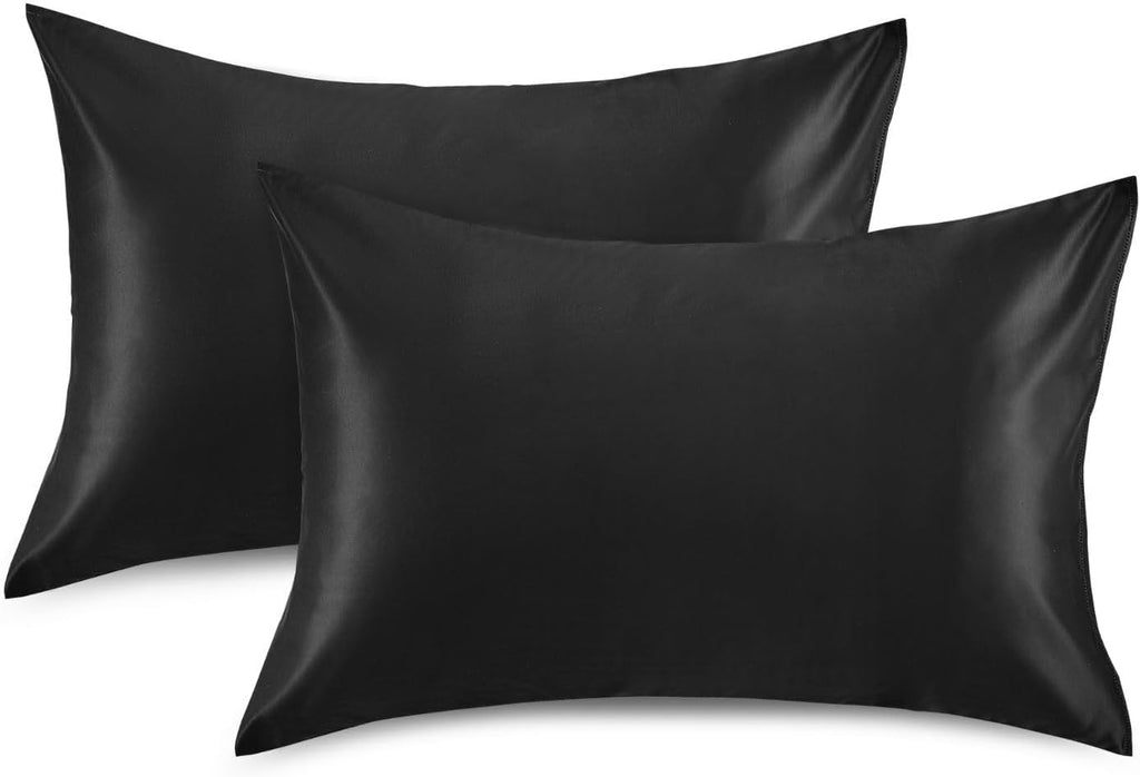 Black Color Pillow Covers Silk Pillowcase for Hair and Skin Soft Smooth Cooling Satin Pillowcase King Size Pillow Case for Women Boys…