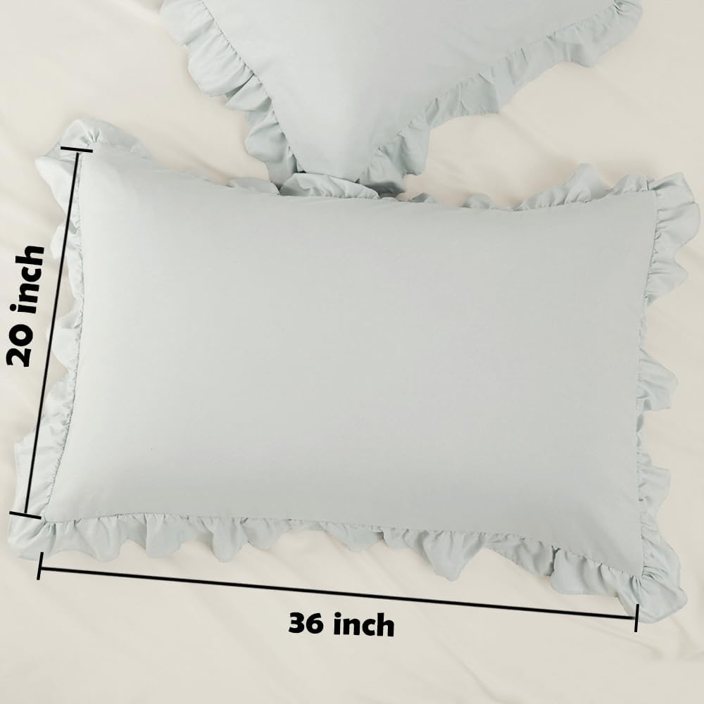 Sewdudely King Pillowcases Set of 2, 20x36 Pillowcase Envelope Closure Light Blue Ruffled Pillow Shams, Soft Breathable and Non Shri…