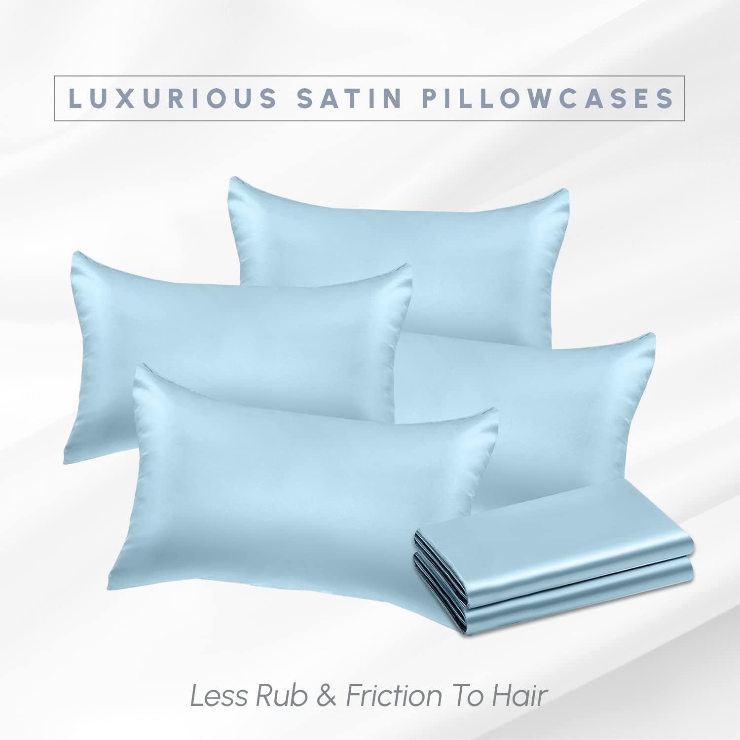 Elegantcomfort Elegant Comfort 6-Pack Baby Blue Satin Pillowcase Set with Hidden Zipper Closure, Silky Smooth for Hair and fabric comfort…