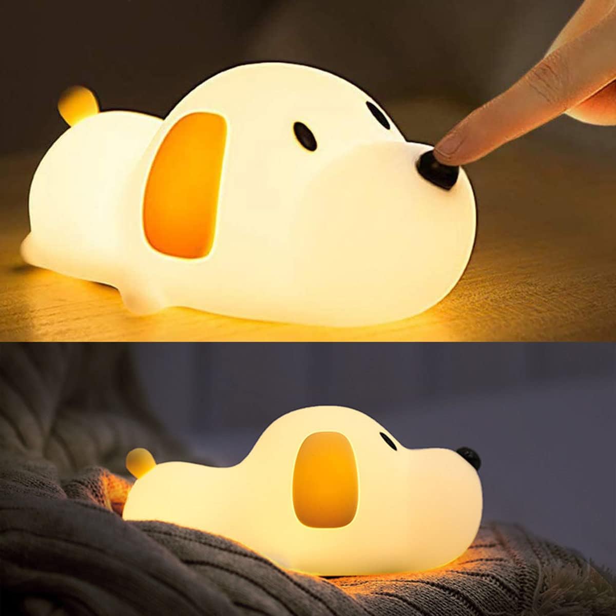 Happybag Kids Night Light, Cute Soft Silicone Dog Lamp Dimmable Nursery Portable Puppy Kawaii Lamps, Bedside Lamp for Baby and Toddler, Boy Gi…