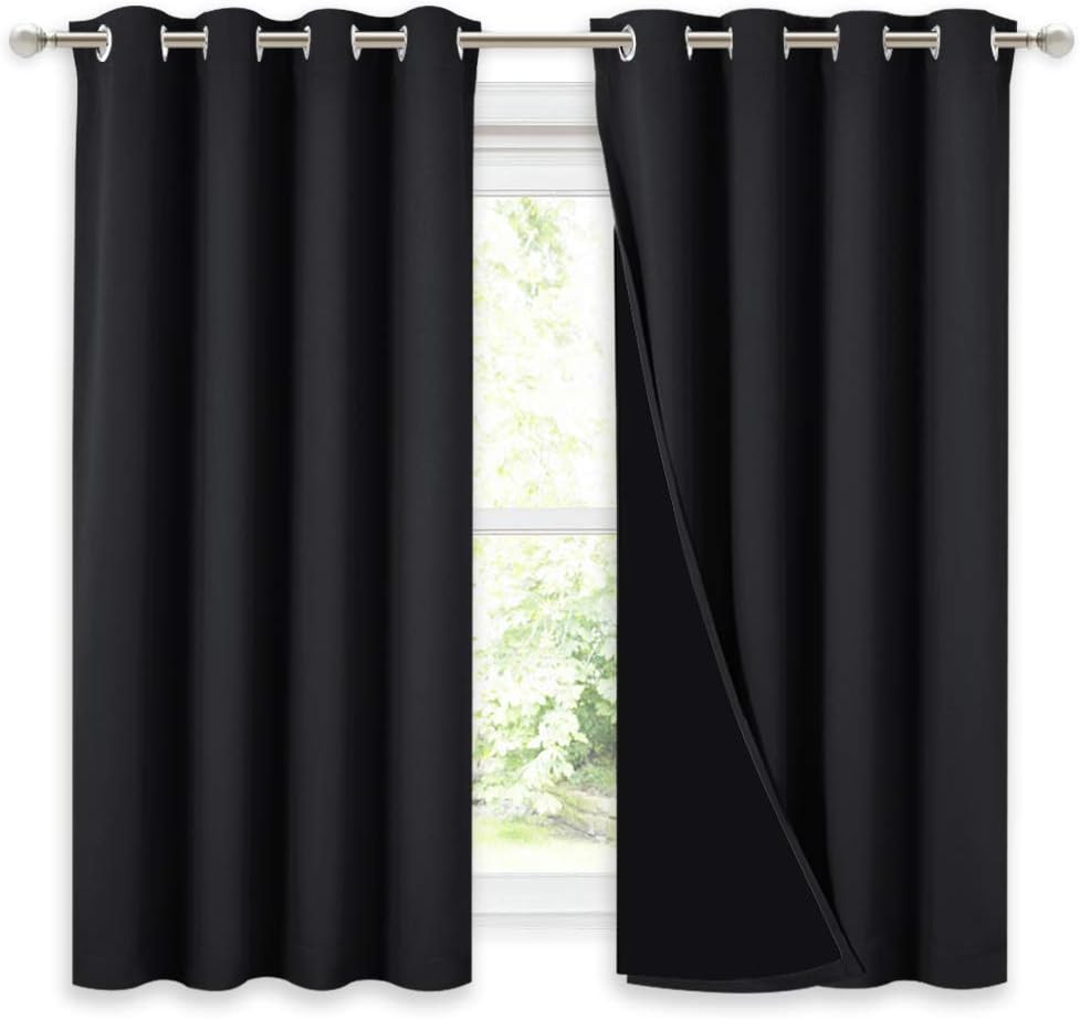 Nicetown Truly Blackout Curtains 54 inches Length, 2 Thick Layers Completely Blackout Window Treatment Thermal Insulated Lined Drapes for B…