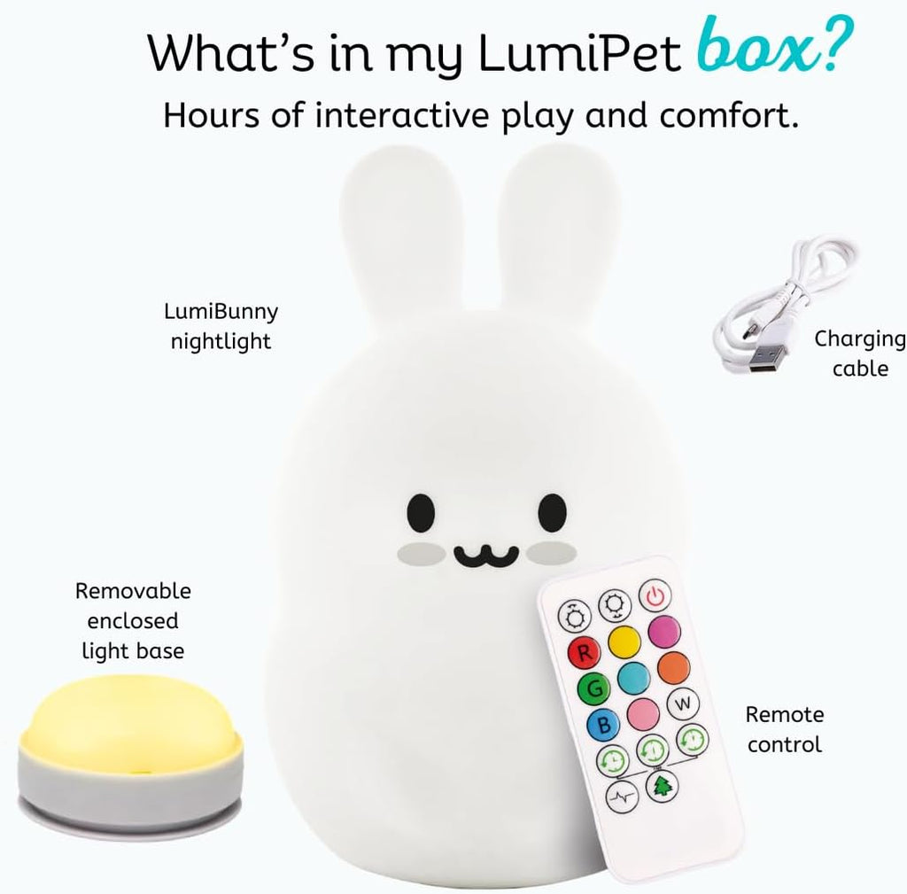 Lumipets Baxter The Bunny Squishy Night Light for Kids | Silicone Lamp with Tap & Remote Control | Rechargeable Color Changing Animal…