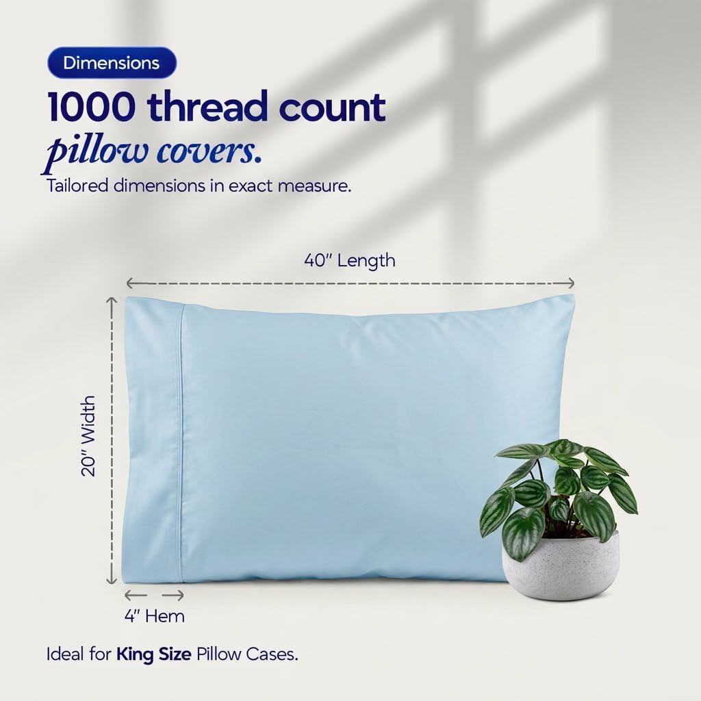 1000 TC Pillowcases Set of 2 100% Egyptian Cotton Pillow Cases with Long Staple Cotton & Sateen Weave, Silky Soft Hotel Like Bed Pillow…