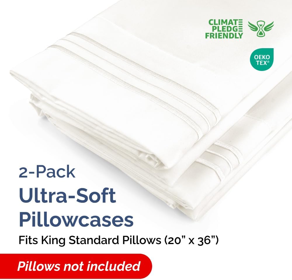 King Standard Pillow Cases Set of 2 - Soft Hotel Quality Pillowcase Covers - Comfy, Cozy, Fade and Wrinkle Resistant - Machine Washable…