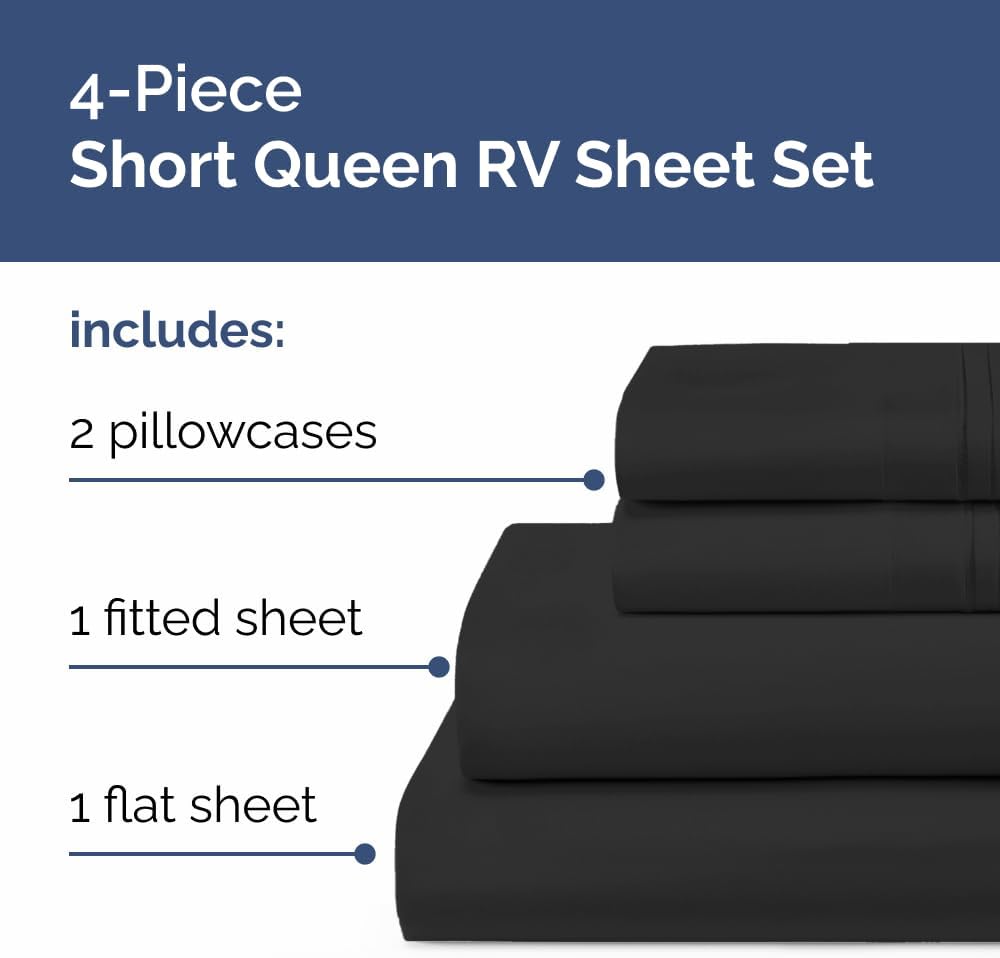 Short Queen Size 4 Piece Sheet Set - RV Short Queen, Ultra-Soft, Breathable & Cooling Bed Sheets Set with Deep Pockets - Hotel Luxury…