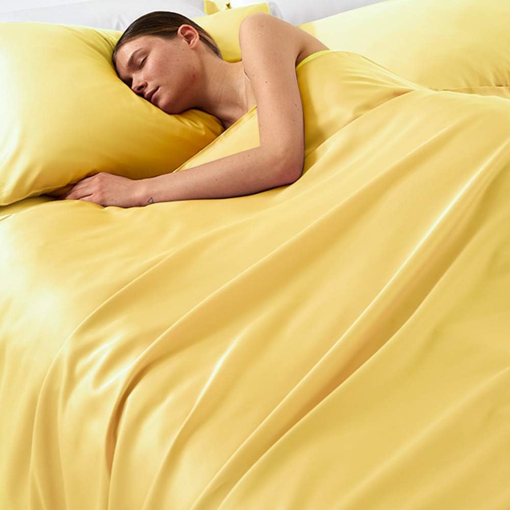 Ntbay Zippered Satin Pillow Cases for Hair and Skin, Luxury Queen Hidden Zipper Pillowcases Set of 2, 20x30 Inches, Yellow 30 Inches