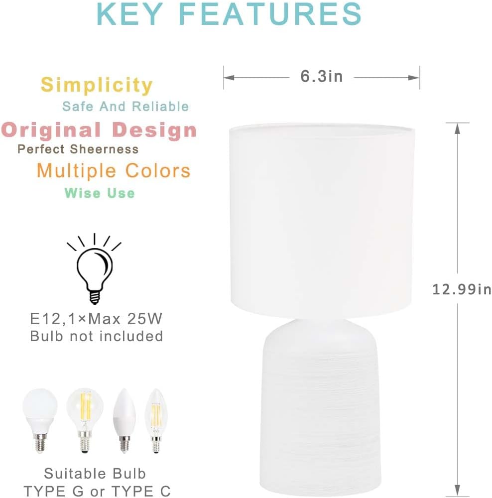 Maye Small Modern Ceramic Table Lamp for Living Room, Bedroom, Kids Room, Night Table Lamp, Φ6.3×H13IN, Bulb Excluded, Off White