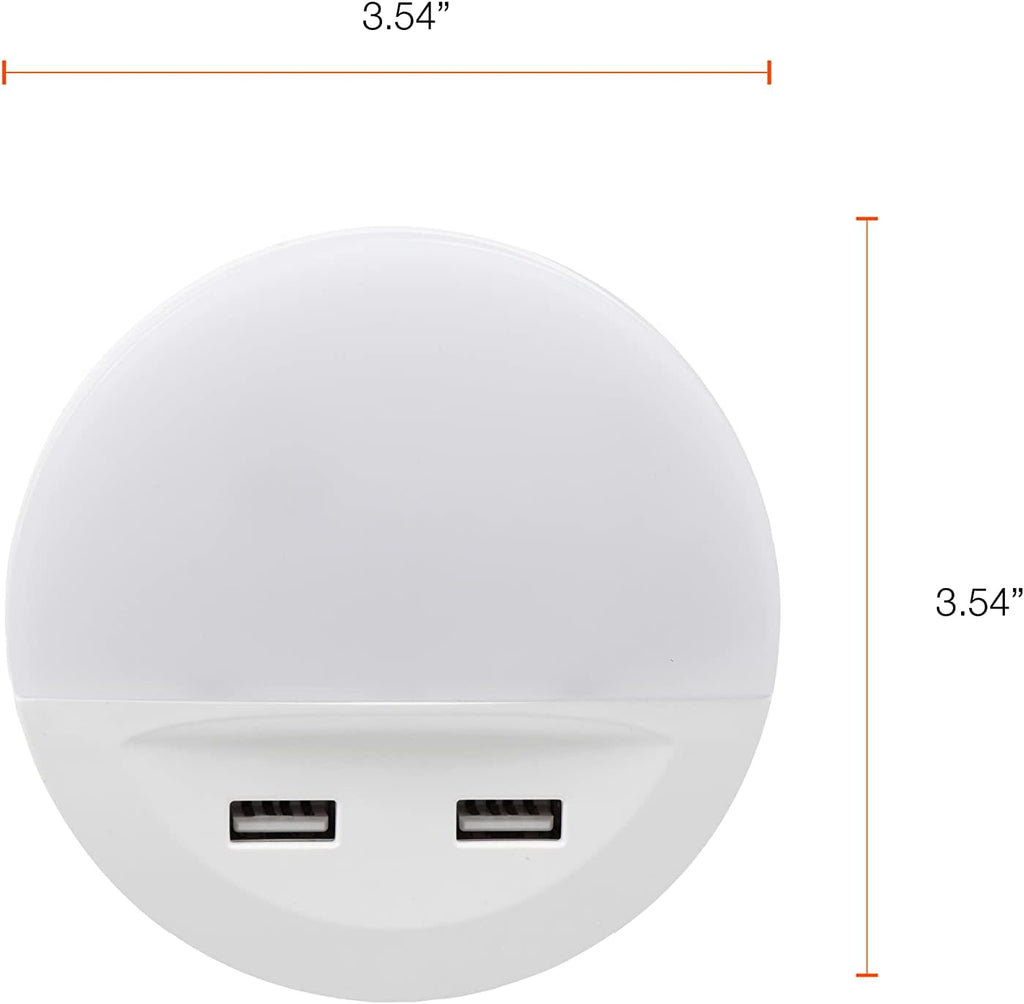 LEDVANCE Sylvania LED Night Light with Dual USB Ports, 22 Year, Dusk to Dawn, Frosted Finish, 3000K, Warm White - (Pack of 1)(65005)