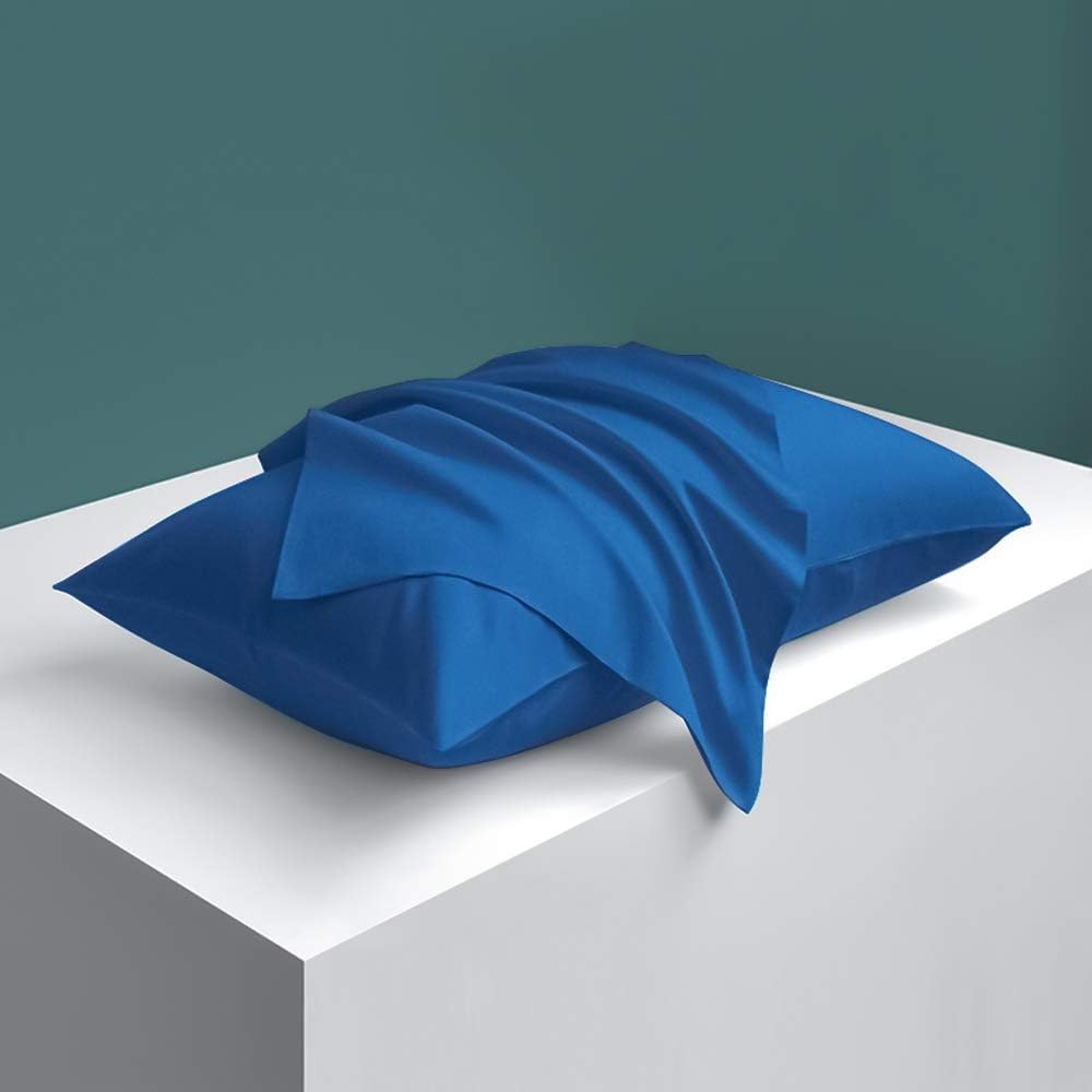 Ntbay Zippered Satin Pillow Cases for Hair and Skin, Luxury King Hidden Zipper Pillowcases Set of 2, 20x36 Inches, Royal Blue 36 Inches Blue