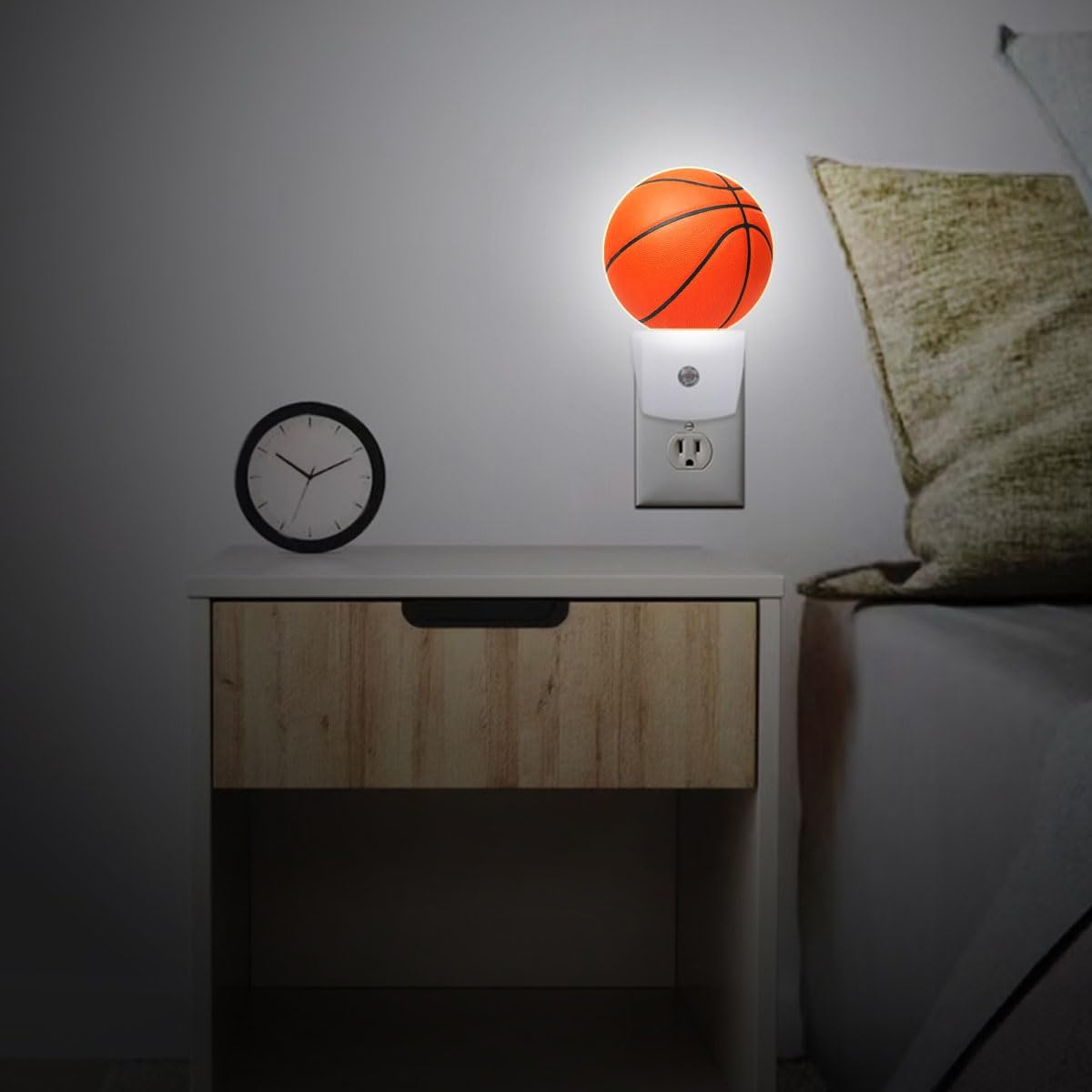 Basketball Plug in Night Light Auto Light Round Lamps Energy Saving Gift for Women Men Friends