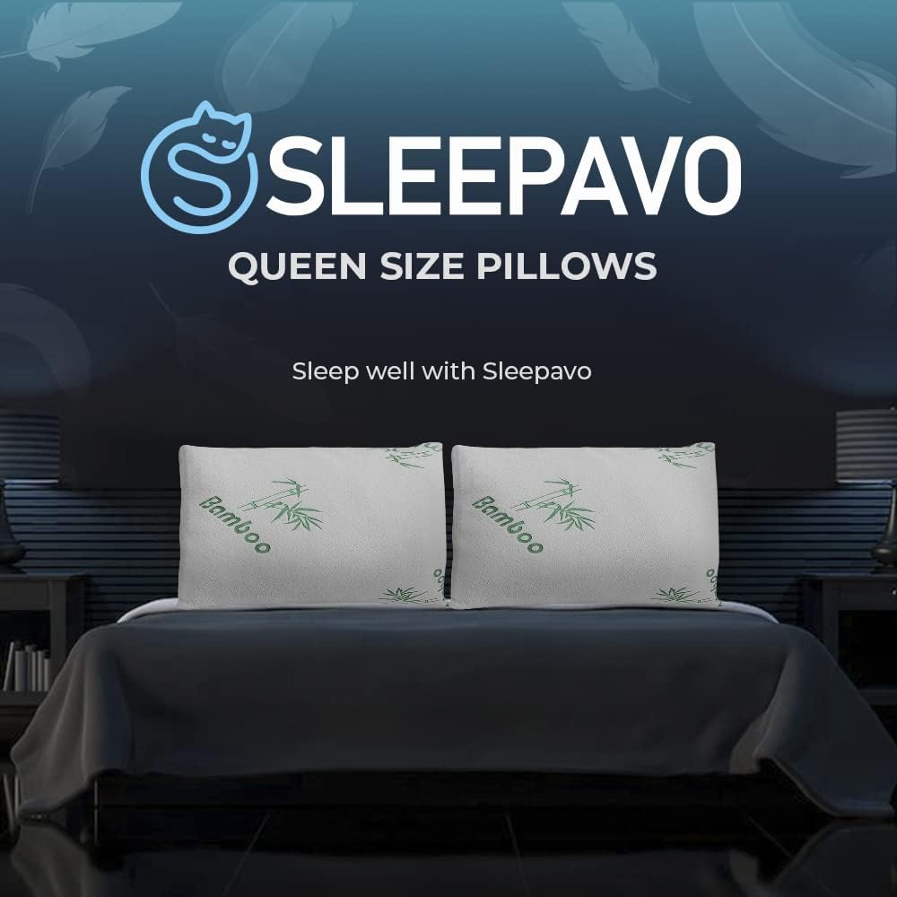 Memory Foam Pillows Queen Size Set of 4 - Cooling Bed Pillows for Sleeping - Back, Stomach, Side Sleeper Firm Pillow - Comfy Cool…