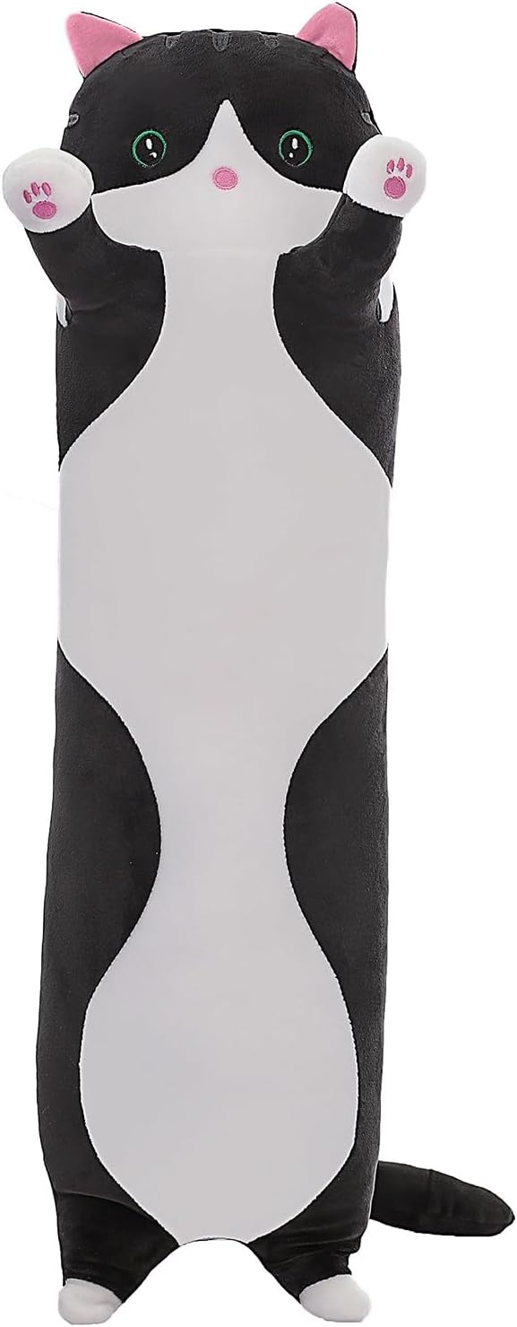 Shinuoer Cute Cat Plush Long Body Pillow – Soft Cartoon Stuffed Animal Doll, Kawaii Cat Plushie Cuddle Toy for Kids, Girls & Girlfriend (Bl…