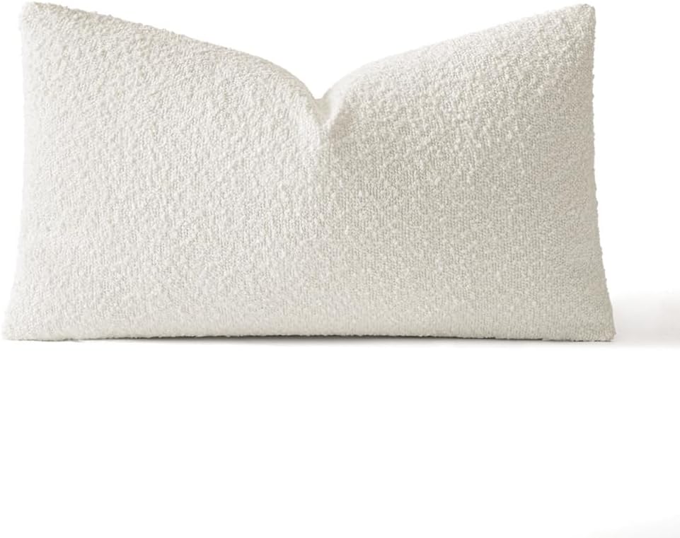 Miulee Textured Boucle Throw Pillow Cover White Accent Solid Lumbar Pillow Case Decorative Soft Pack of 1 Couch Cushion Chair Sofa Bedroom…