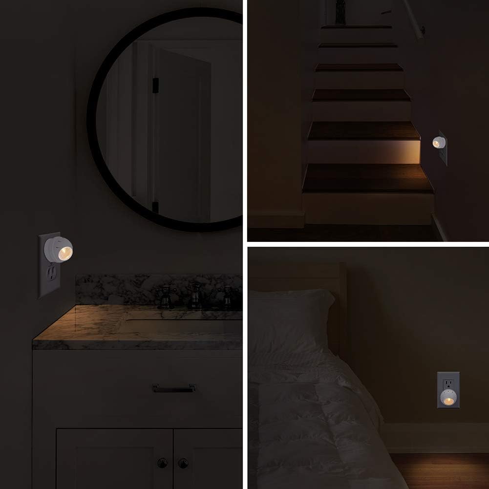 Emotionlite Plug-in Night Lights, Warm White LED Nightlight, 360° Rotation, Dusk to Dawn Sensor, Kids, Adult, Bedroom, Hallway…