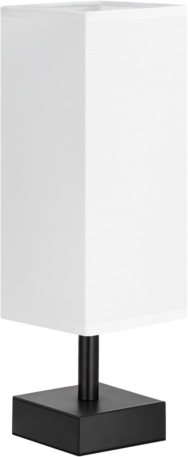 White Small Table Lamp - Bedside Lamp for Bedroom, Minimalist Nightstand Lamp with Silver Base, Desk Lamp for Kids Room Dorm
