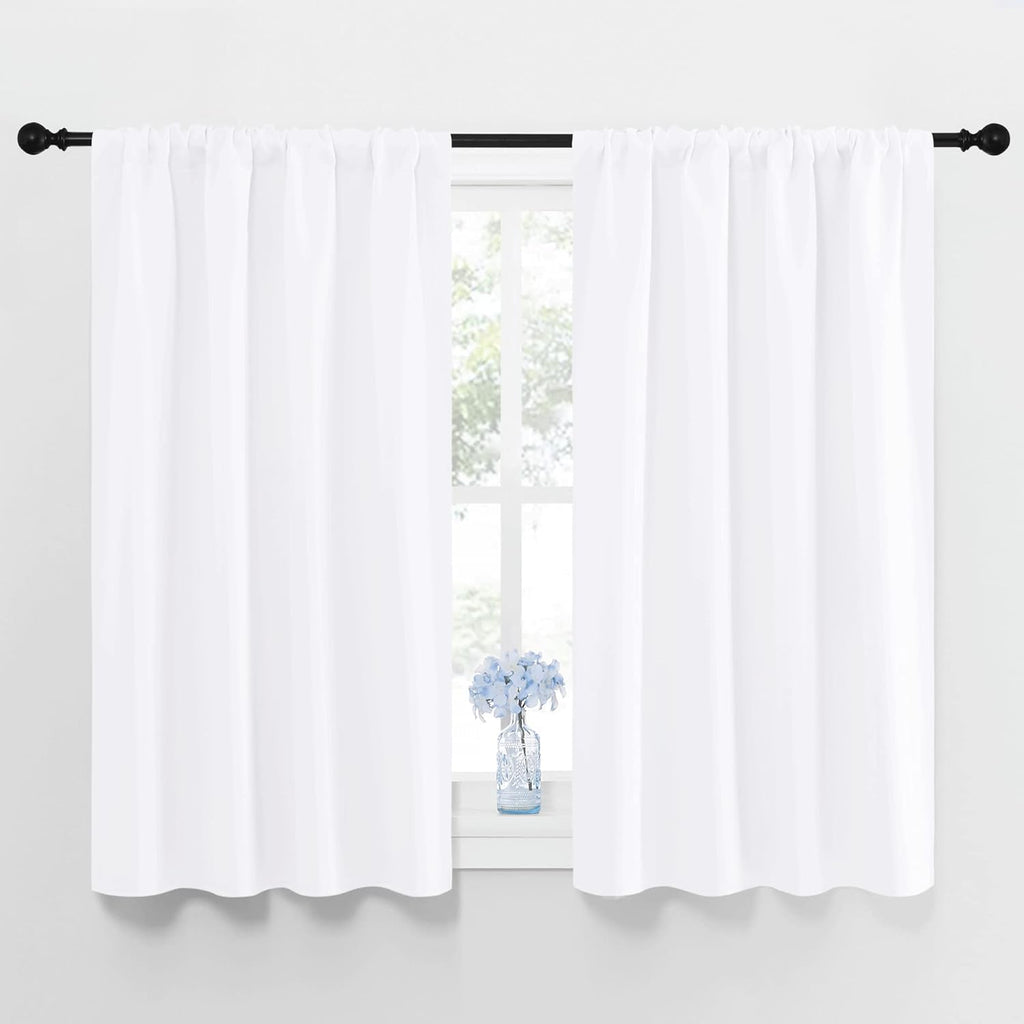 NICETOWN Window Curtain Panels - Semi Blackout Rod Pocket Curtain Set for Bedroom (White, 2 Panels, 42 by 48)