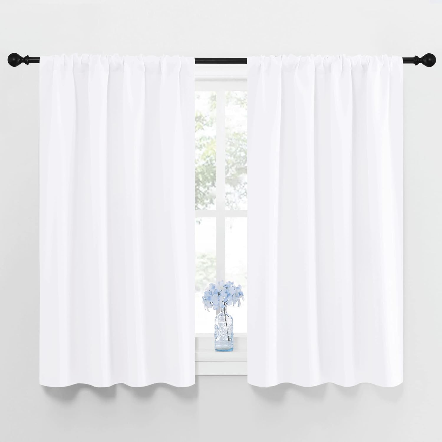 NICETOWN Window Curtain Panels - Semi Blackout Rod Pocket Curtain Set for Bedroom (White, 2 Panels, 42 by 48)
