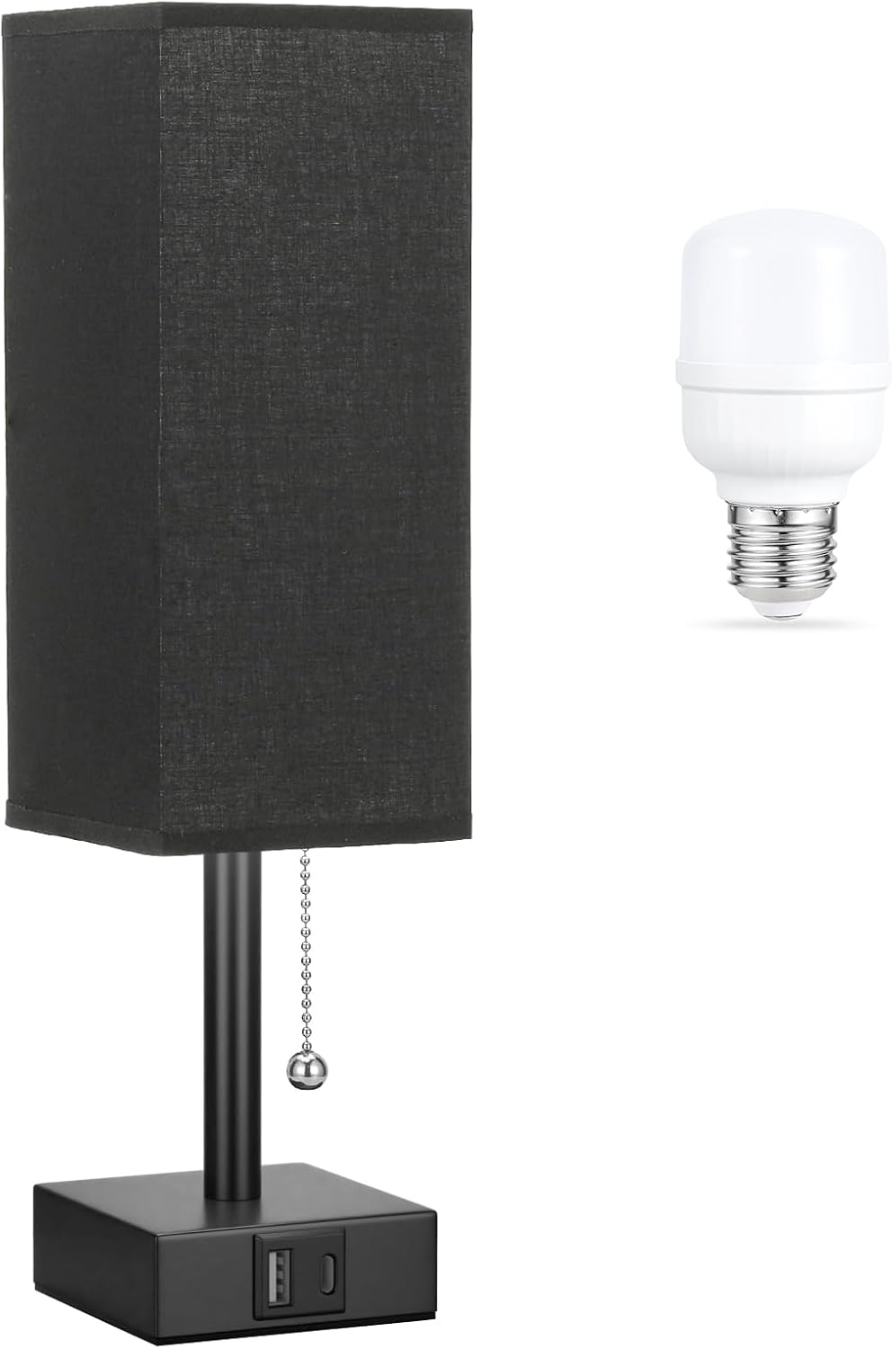 Aooshine Black Small Table Lamp for Bedroom - 3 Color Temperature 3000K 5000K 4000K Bedside Lamp, Pull Chain Control, USB A and C Charging…