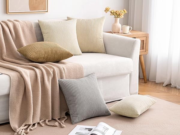 MIULEE Summer Pack of 2 Corduroy Pillow Covers Soft Soild Cushion Cases Decorative Square Throw Pillow Covers Cream White Pillowcases for…