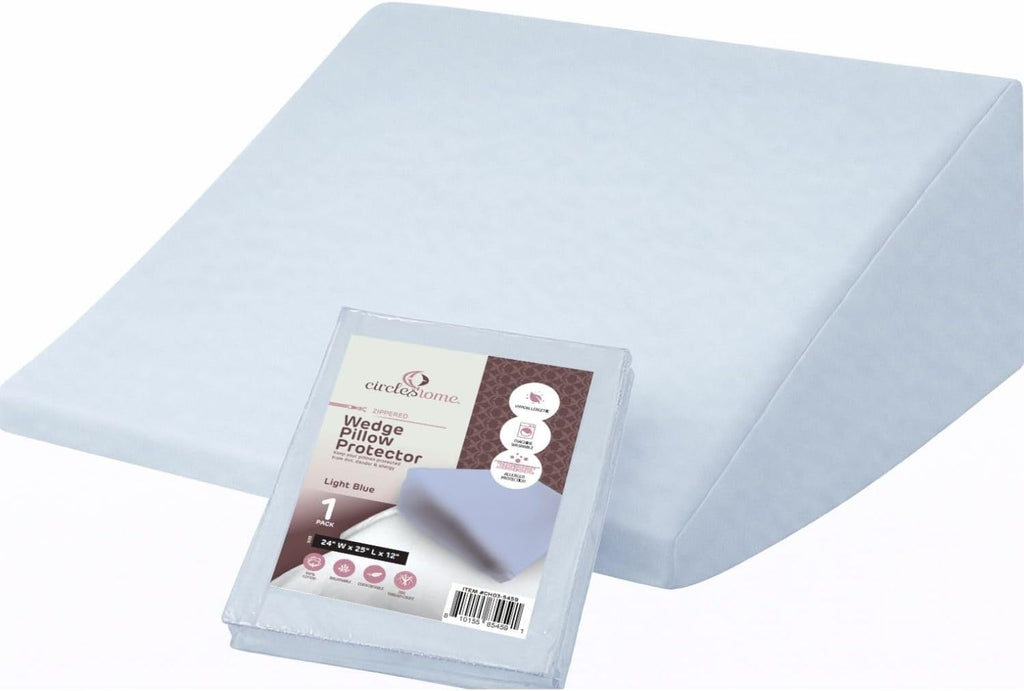 CirclesHome Wedge Pillow Cover 100% Cotton, Zippered Wedge Pillow Case Protector, Soft, Hypoallergenic & Breathable - Light Blue, (24Wx25Lx…