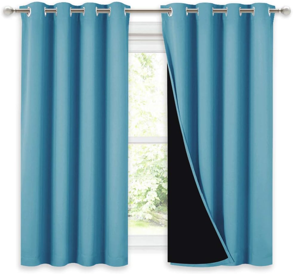 Nicetown 100% Blackout Curtains with Black Liners, Thermal Insulated Full Blackout 2-Layer Lined Drapes, Energy Efficiency Window Draperies…