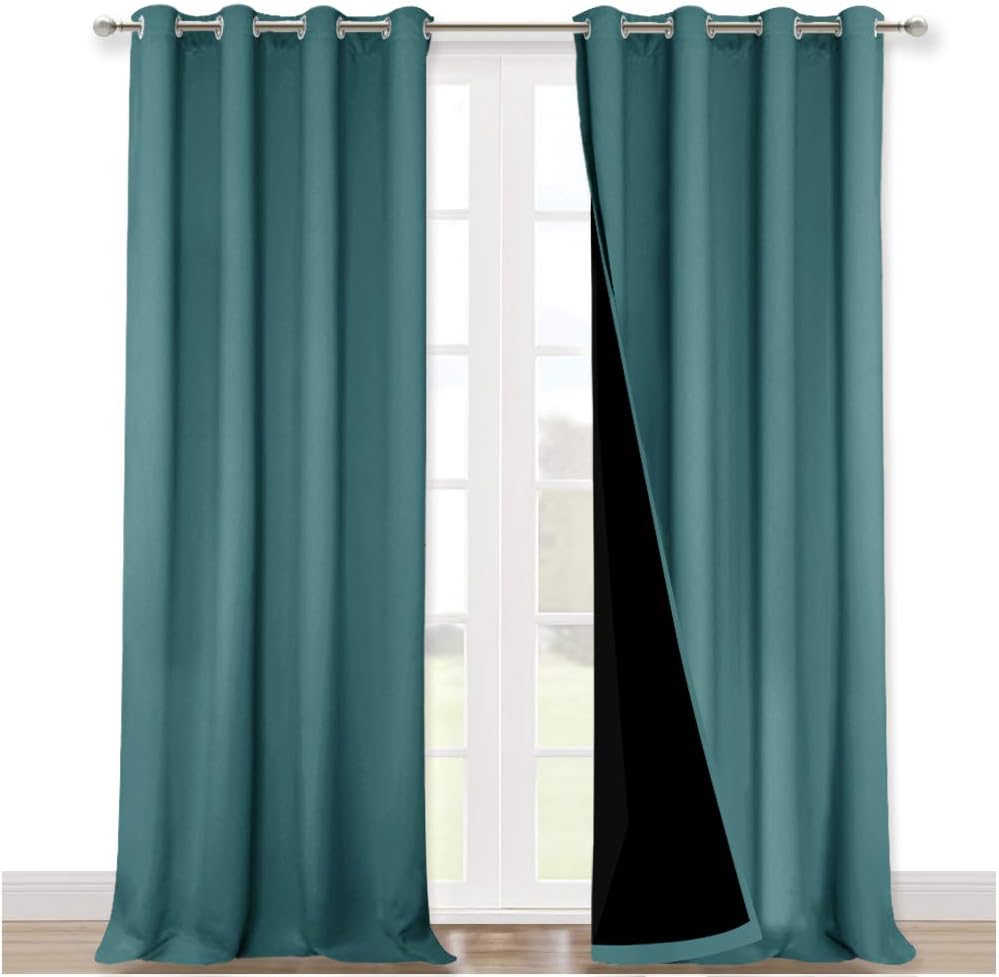 Nicetown 100% Blackout Blinds, Set of 2, 46" x 102", Sea Teal, Laundry Room Decor Window Treatment Curtains for Large Patio Sliding Door, T…