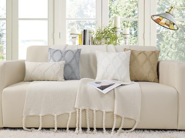 decorUhome Summer Throw Pillow Covers 20x20 Inch Set of 2, Soft Plush Faux Fur Wool Pure White Accent Couch Pillow Covers for Modern Farmho…